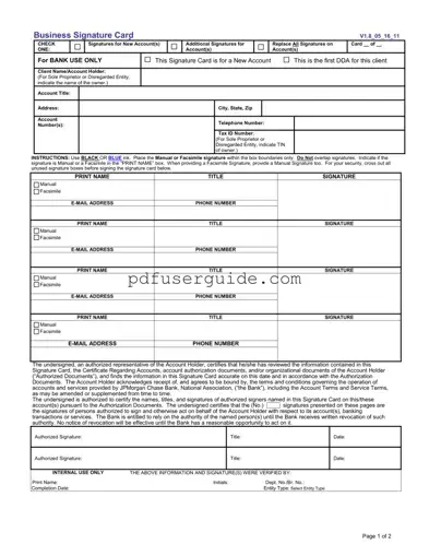 Free Business Signature Card Form in PDF
