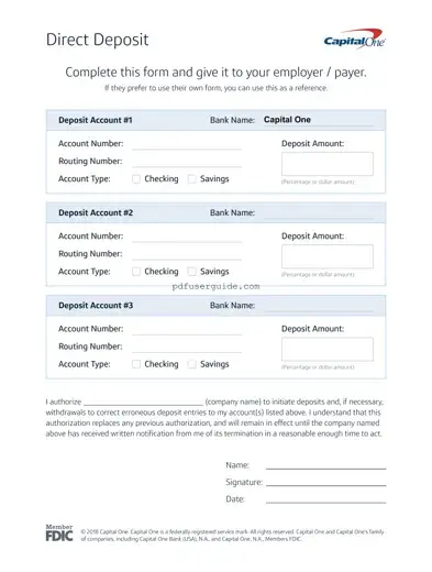 Free Capital One Direct Deposit Form in PDF