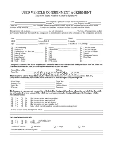 Free Car Consignment Form in PDF