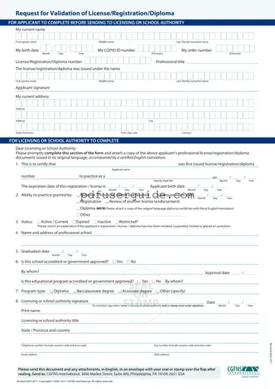 Free Cgfns Validation License Form in PDF
