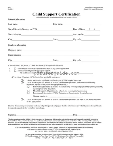 Free Child Support Certification Form in PDF