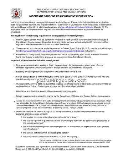 Free Choice Program Palm Beach Form in PDF