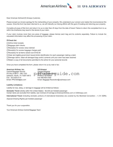 Free Claim Passenger Property Form in PDF