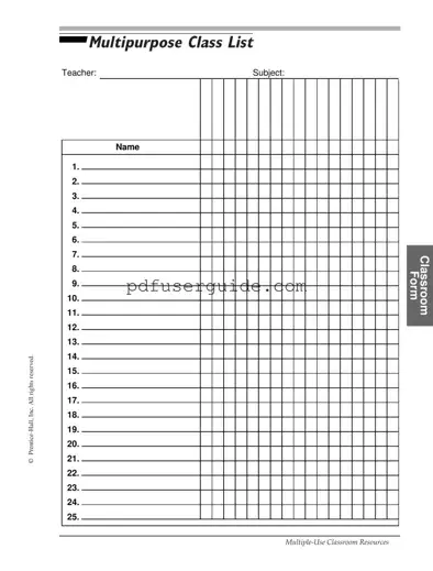 Free Class List Form in PDF