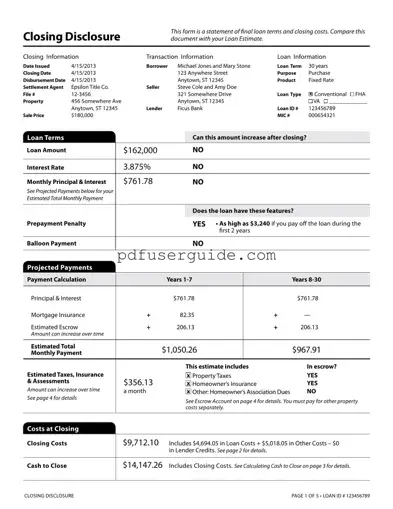 Free Closing Disclosure Form in PDF