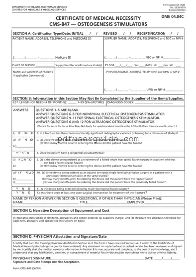 Free Cms 847 Form in PDF