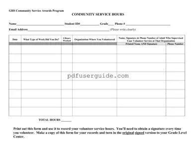 Free Community Service Form in PDF