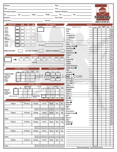 Free D20 Modern Sheet Form in PDF