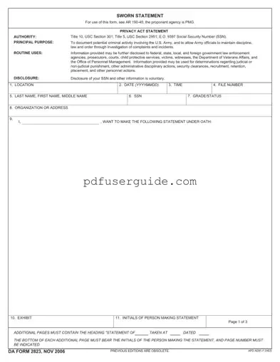 Free Da 2823 Form in PDF