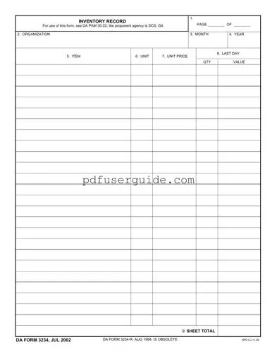 Free Da 3234 Form in PDF