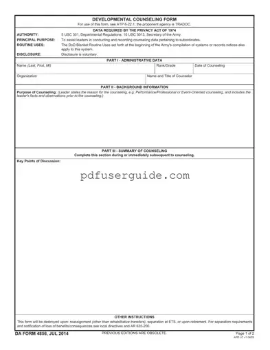 Free DA 4856 Form in PDF