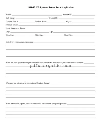 Free Dance Application Form in PDF