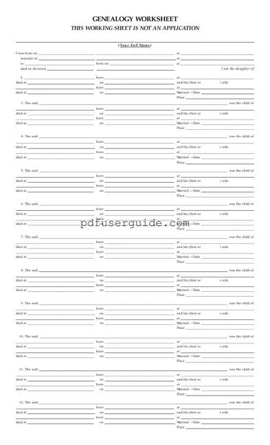 Free Dar Genealogy Worksheet Form in PDF