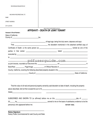 Free Death Of Joint Tenant Form in PDF
