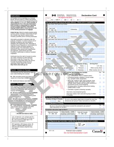 Free Declaration Canada E311 Form in PDF