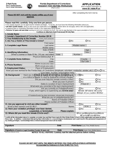 Free Department Of Corrections Visitation Florida Form in PDF
