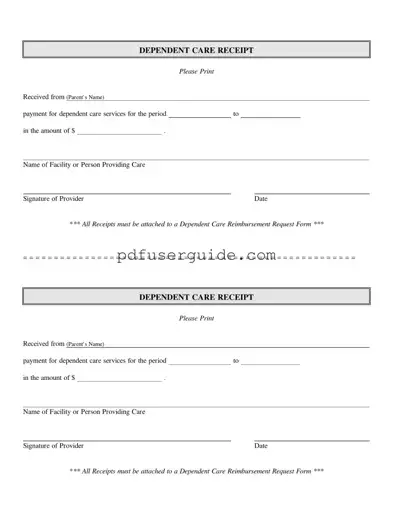 Free Dependent Care Receipt Form in PDF