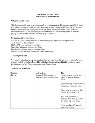 Free Dfas Notification Of Death Form in PDF