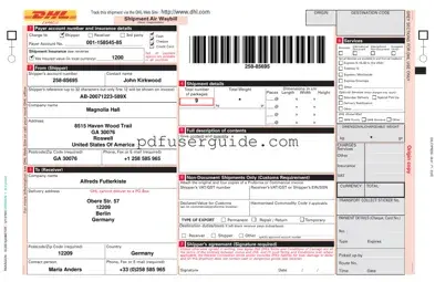 Free Dhl Waybill Form in PDF