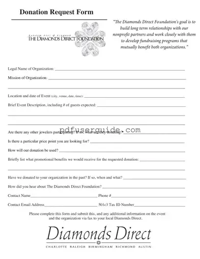 Free Diamonds Donation Request Form in PDF