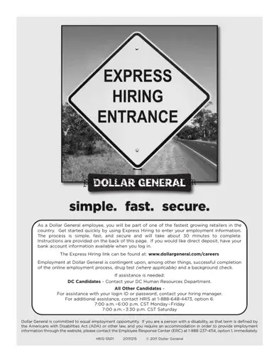 Free Dollar General Express Hiring Form in PDF