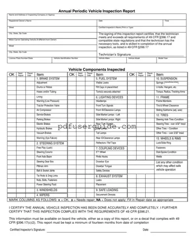 Free Dot Vehicle Inspection Form in PDF