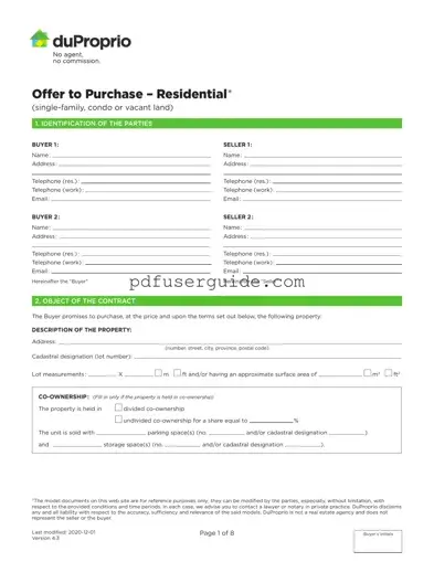Free Duproprio Form in PDF