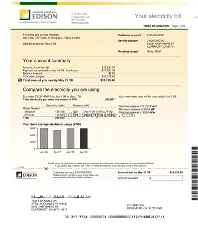 Free Edison Electricity Bill Form in PDF