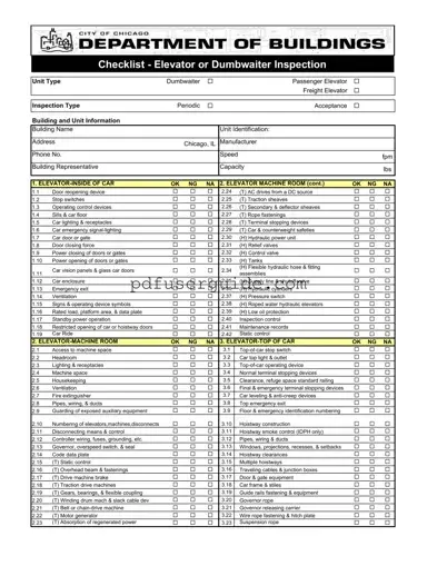 Free Elevator Inspection Checklist Form in PDF