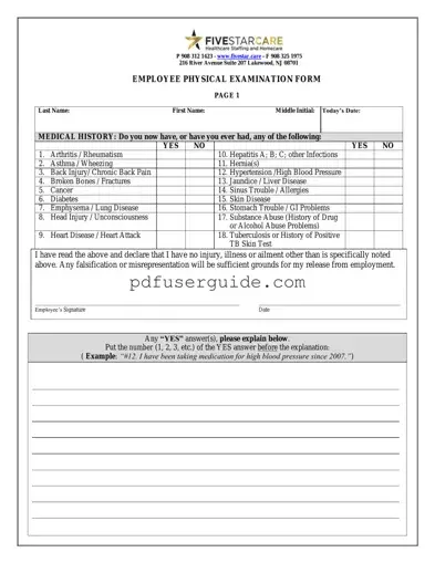 Free Employee Physical Form in PDF