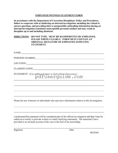 Free Employee Statement Form in PDF