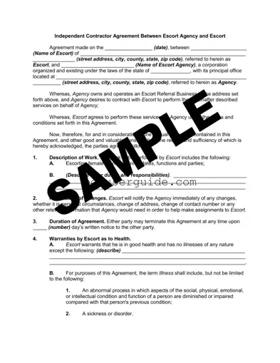 Free Escort Agency Contract Form in PDF