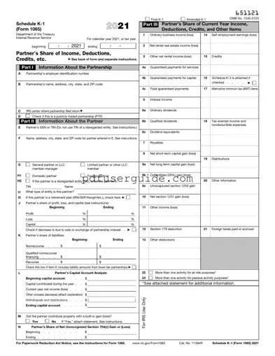 Free IRS Schedule K-1 1065 Form in PDF