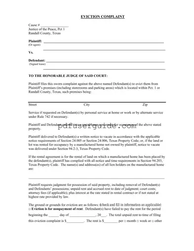 Free Eviction Complaint Form in PDF