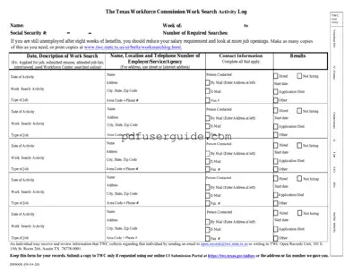 Free Example Of Twc Work Search Log Form in PDF