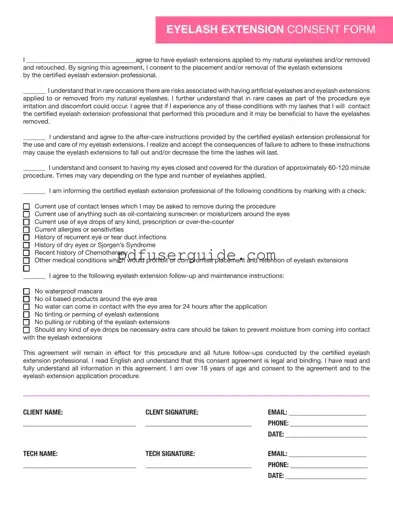 Free Eyelash Extension Consent Form in PDF
