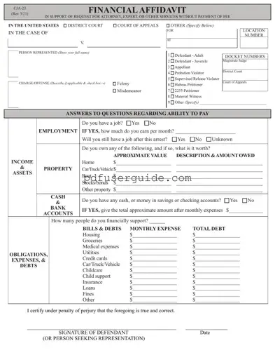 Free Financial Affidavit CJA-23 Form in PDF