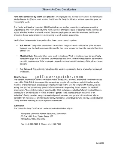 Free Fitness For Duty Form in PDF