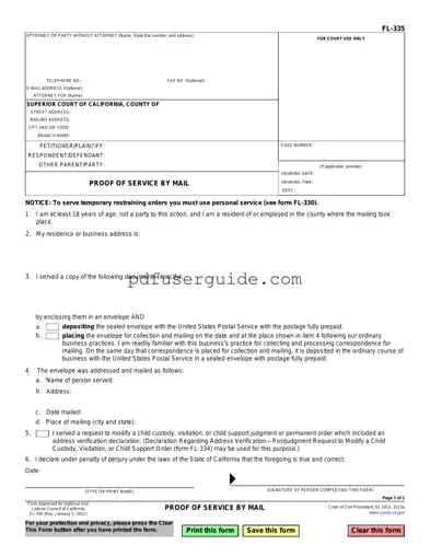 Free Fl335 Proof Of Service Form in PDF