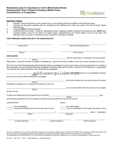 Free Florida Realtors Residential Lease Form in PDF