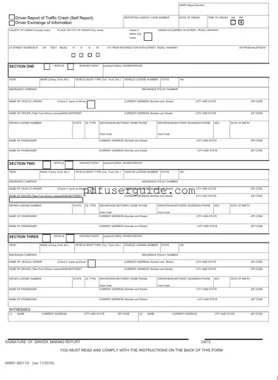 Free Florida Traffic Crash Report Form in PDF