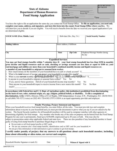 Free Food Stamp Application Alabama Form in PDF