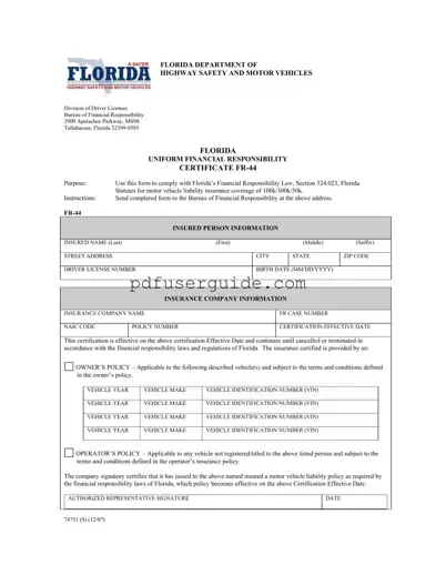 Free Fr44 Florida Form in PDF