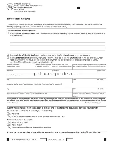 Free Ftb 3552 Form in PDF
