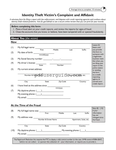 Free Ftc Identity Theft Affidavit Form in PDF