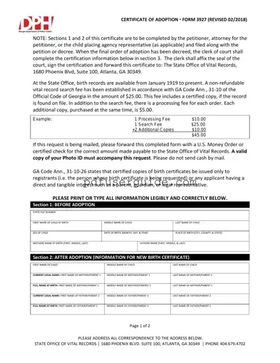 Free Georgia Adult Adoption Petition Form in PDF