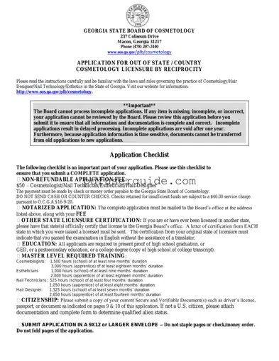 Free Georgia Cosmetology Reciprocity Form in PDF