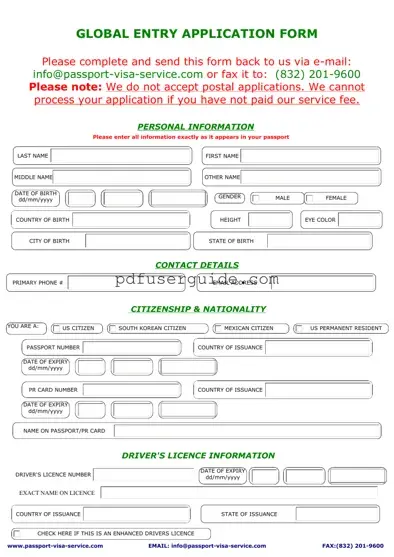 Free Global Entry Application Form in PDF