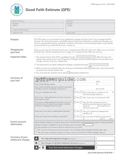 Free Good Faith Estimate Form in PDF