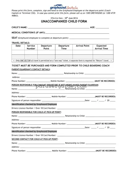 Free Greyhound Unaccompanied Minor Form in PDF